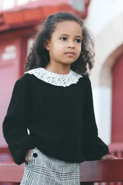 Pull Noir col volanté