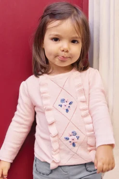 Pull Rose pâle broderie fleurs