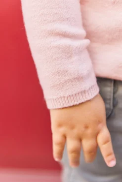 Pull Rose pâle broderie fleurs