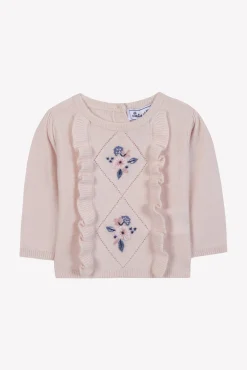 Pull Rose pâle broderie fleurs