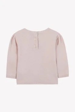 Pull Rose pâle broderie fleurs