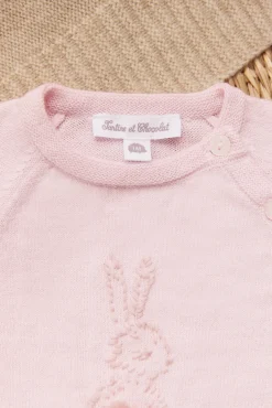Pull Rose pâle broderie lapin