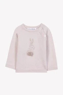Pull Rose pâle broderie lapin