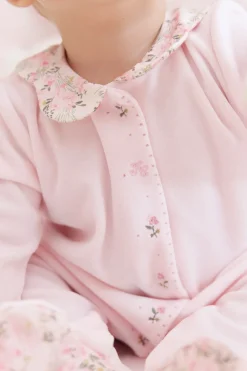 Pyjama Velours rose pâle imprimé fleuri jardin hivernal