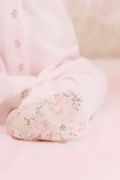 Pyjama Velours rose pâle imprimé fleuri jardin hivernal