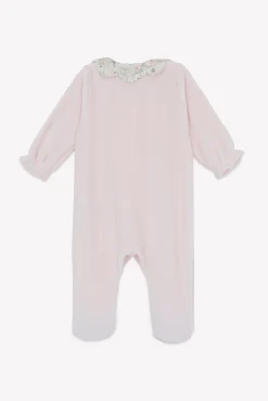 Pyjama Velours rose pâle imprimé fleuri jardin hivernal