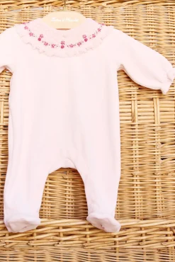 Pyjama Rose pâle col broderies fleurs