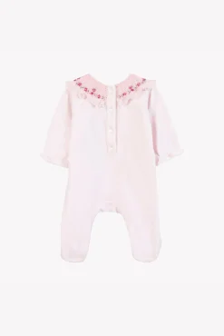 Pyjama Rose pâle col broderies fleurs