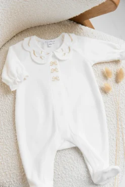 Pyjama Ecru velours nœuds