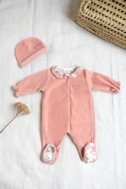 Pyjama Rose en velours imprimé inspiration Toile de jouy