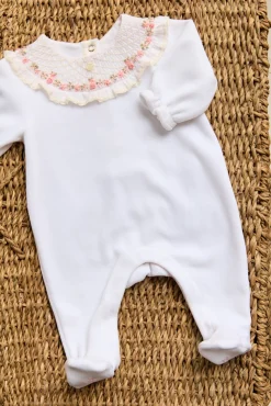 Pyjama Blanc col broderies fleurs