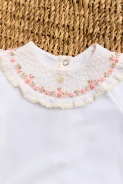 Pyjama Blanc col broderies fleurs