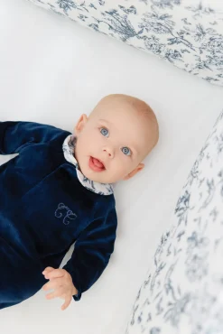 Pyjama Bleu velours imprimé inspiration toile de jouy