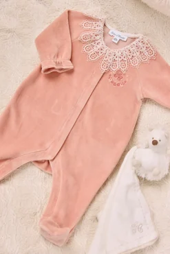 Pyjama Pêche velours col dentelle