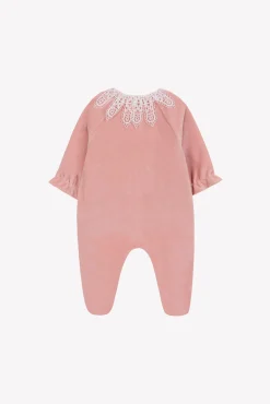 Pyjama Pêche velours col dentelle