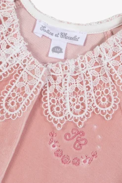 Pyjama Pêche velours col dentelle