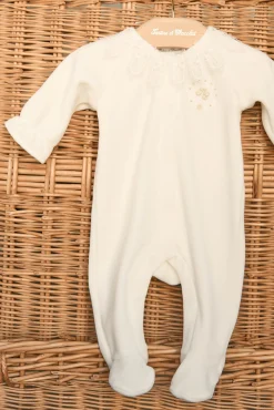 Pyjama Ecru col velours dentelle