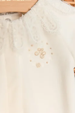 Pyjama Ecru col velours dentelle