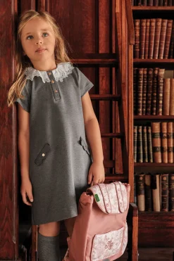 Robe Gris chiné col volanté