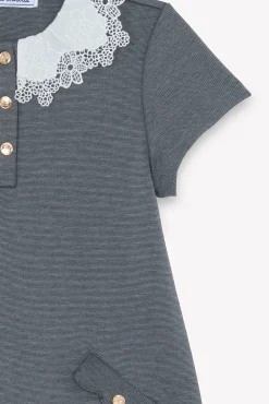 Robe Gris chiné col volanté