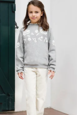 Sweat Gris chiné illustration fleurs