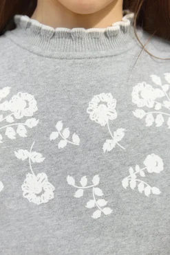 Sweat Gris chiné illustration fleurs