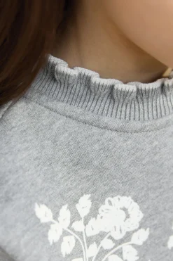 Sweat Gris chiné illustration fleurs