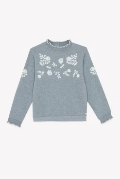 Sweat Gris chiné illustration fleurs