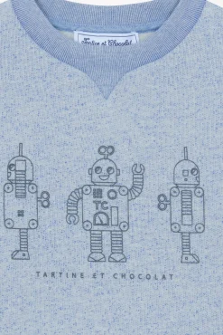 Sweat Bleu grisé illustration robots