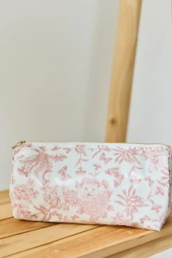 Trousse de toilette toile enduite Imprimé inspiration Toile de Jouy rose