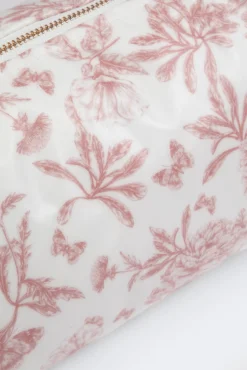 Trousse de toilette toile enduite Imprimé inspiration Toile de Jouy rose