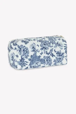 Trousse de toilette toile enduite Imprimé inspiration Toile de Jouy bleu