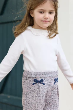 T-shirt Rose pâle col dentelle