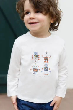 T-shirt Bleu grisé illustration robots